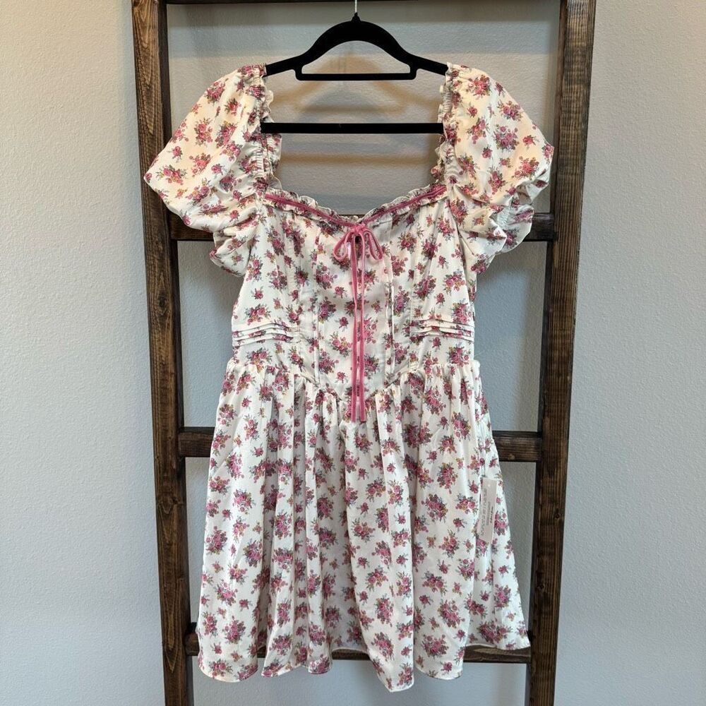 For Love & Lemons Etienne Mini Dress Medium Floral Coquette Corset Puff NWT - Picture 5 of 9